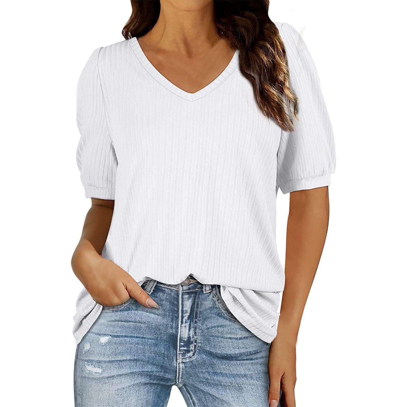 

Жіночі сорочки блузки трикотажні з коротким рукавом для жінок ошатні повсякденні звичайної посадки XL білий