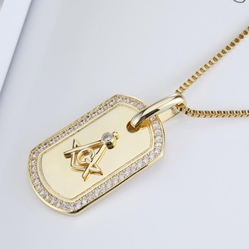 

Square masonic pendant necklace - unisex street style jewelry with micro-paved zirconia