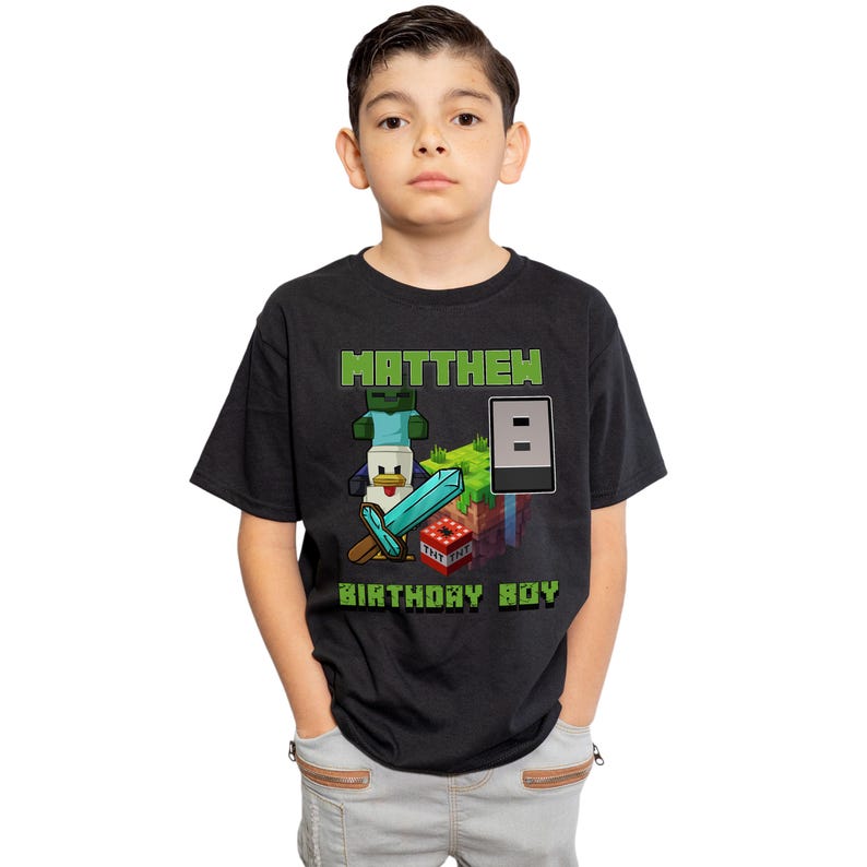 Custom Miner Craft Birthday Shirt | Personalized Gamer Tee | Custom Name & Age | Kids Birthday Party Outfit 100