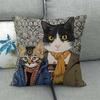 Cartoon Cat Pattern Series Super Soft Cotton and Linen Material Pillow Cover for Home Sofa Decoration Pillow Cover