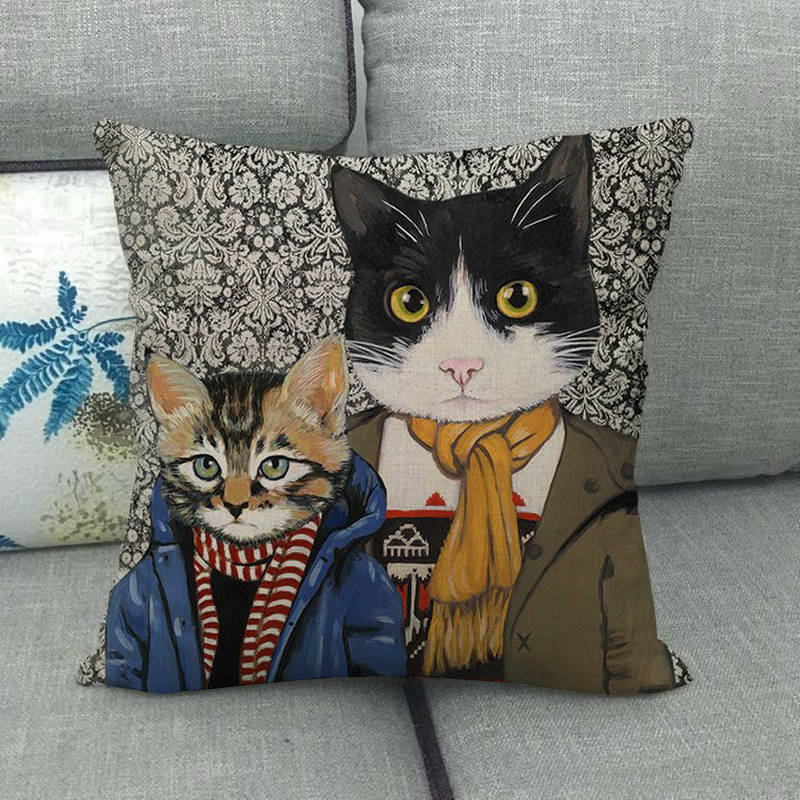 Cartoon Cat Pattern Series Super Soft Cotton and Linen Material Pillow Cover for Home Sofa Decoration Pillow Cover