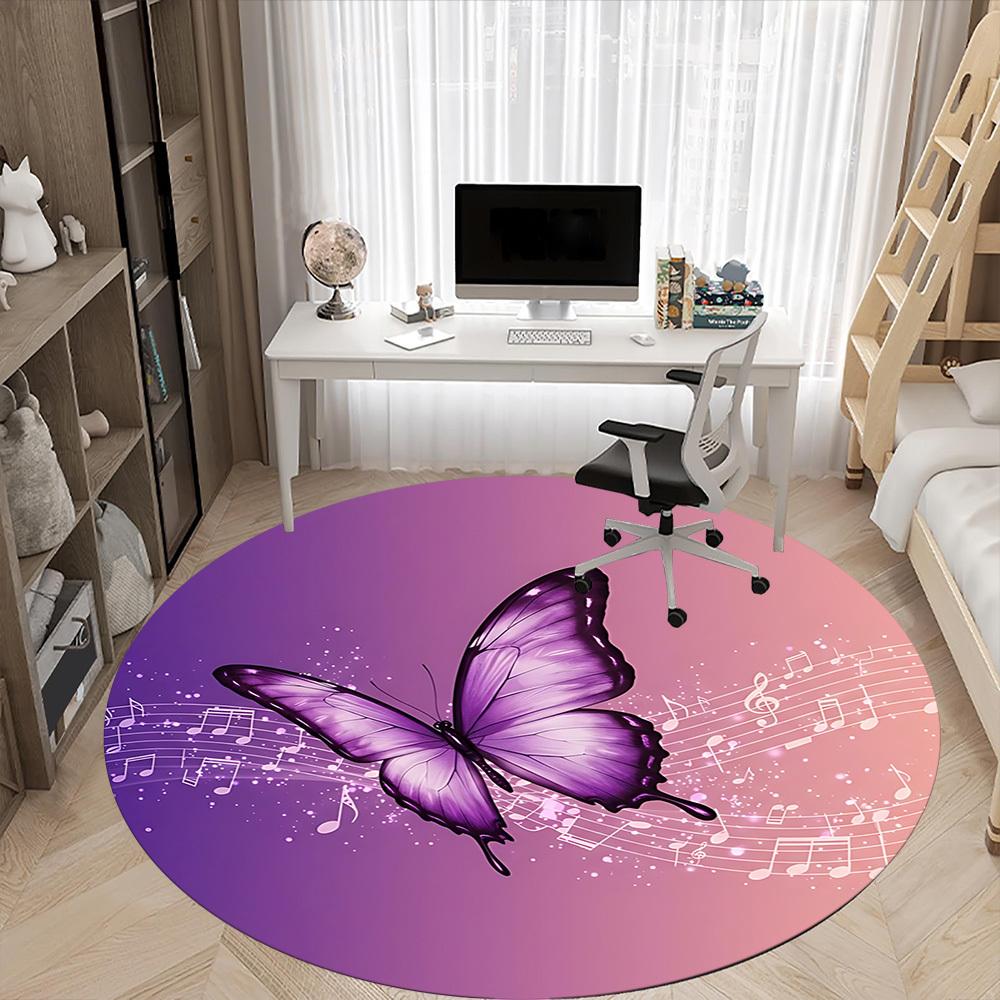 1pc Butterfly MusicChair Carpet for Office, Indoor Non-Slip Washable Polyester Fiber Carpet, Mat For Office, Machine Washable