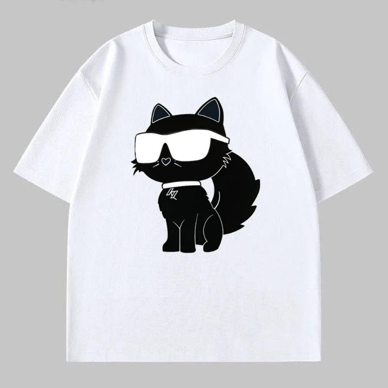 Cartoon Cat Fashion Round Neck Shortsleeved Tshirt Harajuku Printing Trend Summer Tops Shortsleeved Womens Women Unisex