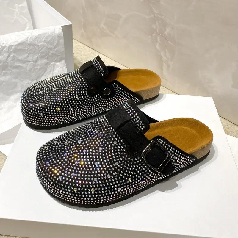 Fashion Ladies Shoes 2024 High Quality Baotou Women's Slippers Fashion Crystal Daily Slippers Women New Plus Size Flat Slippers Zapatos
