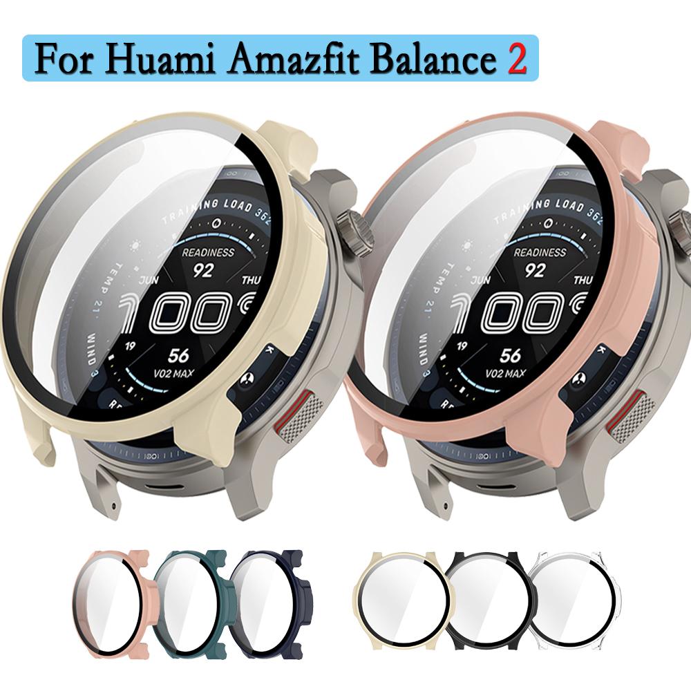 

For Huami Amazfit Balance 2 Watch Shell 2-in-1 PC Hard Case Cover With Tempered Glass Screen Protector Watch Decoration чорний