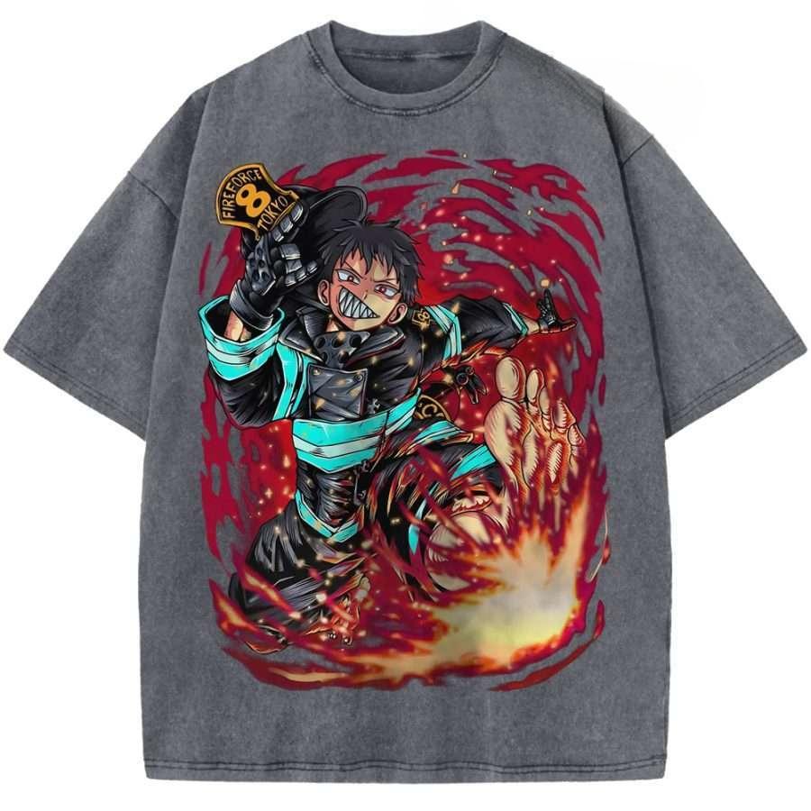 

Fire Force Shinra Kusakabe Printed Tee Men Women Washed T-shirts Oversized Cotton T Shirt Short Sleeve Clothing Harajuku Tshirt XXL сірий колір