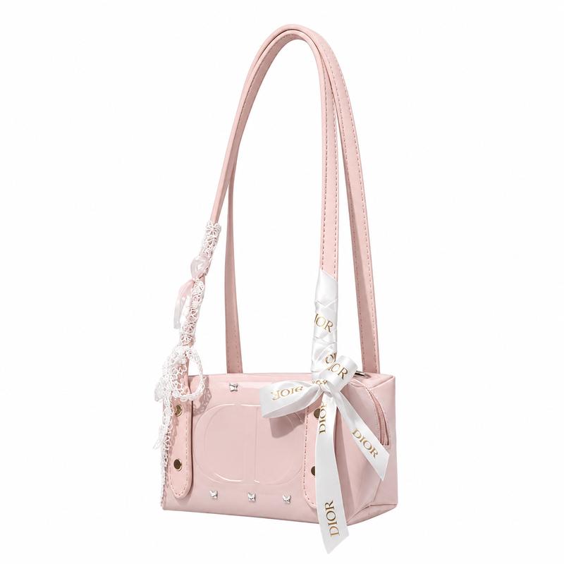 Dior DIY Style Cosmetic Bag Leather Pink Heart Ballet Niche Trendy High-end Cute Simple Fashion Versatile Exquisite Portable 15*11*8cm