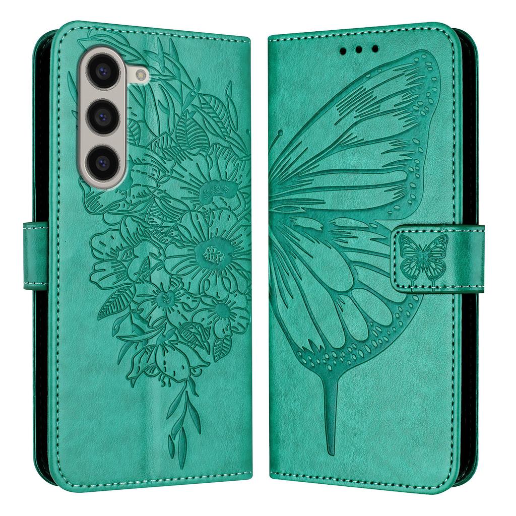 For Samsung Galaxy Z Fold6 5G Wallet Case with Wrist Strap Butterfly Imprint Leather Phone Cover