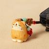 Weave Rope Wooden Carved Cat Keychain Beads Car Keyring Creative Wood Kitty Dolls Pendant  Students