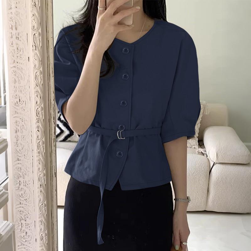 ZANZEA Bluză casual de vară pentru femei, cu gât rotund, mâneci scurte largi