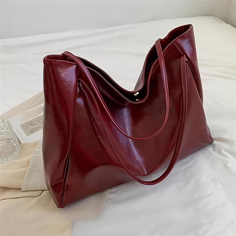 Retro Burgundy Handbag for Women - Large Capacity Crossbody Shoulder Bag with Adjustable Buckle Closure, Fixed Strap & Edge-Painted Finish