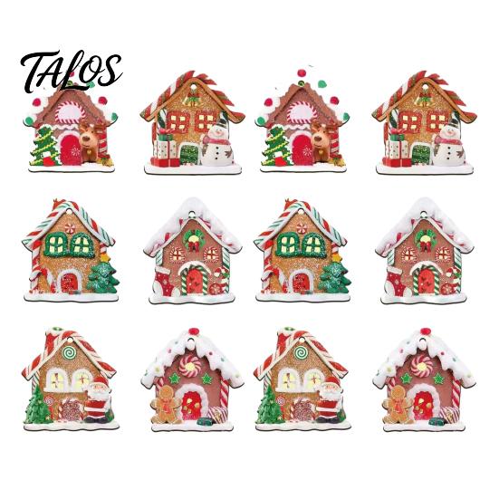 Small Gingerbread House Gifts 12Pcs Wooden Ornaments for Christmas Tree Decorations, Rustic Hanging Xmas Fireplace Decorations Decor with Festive