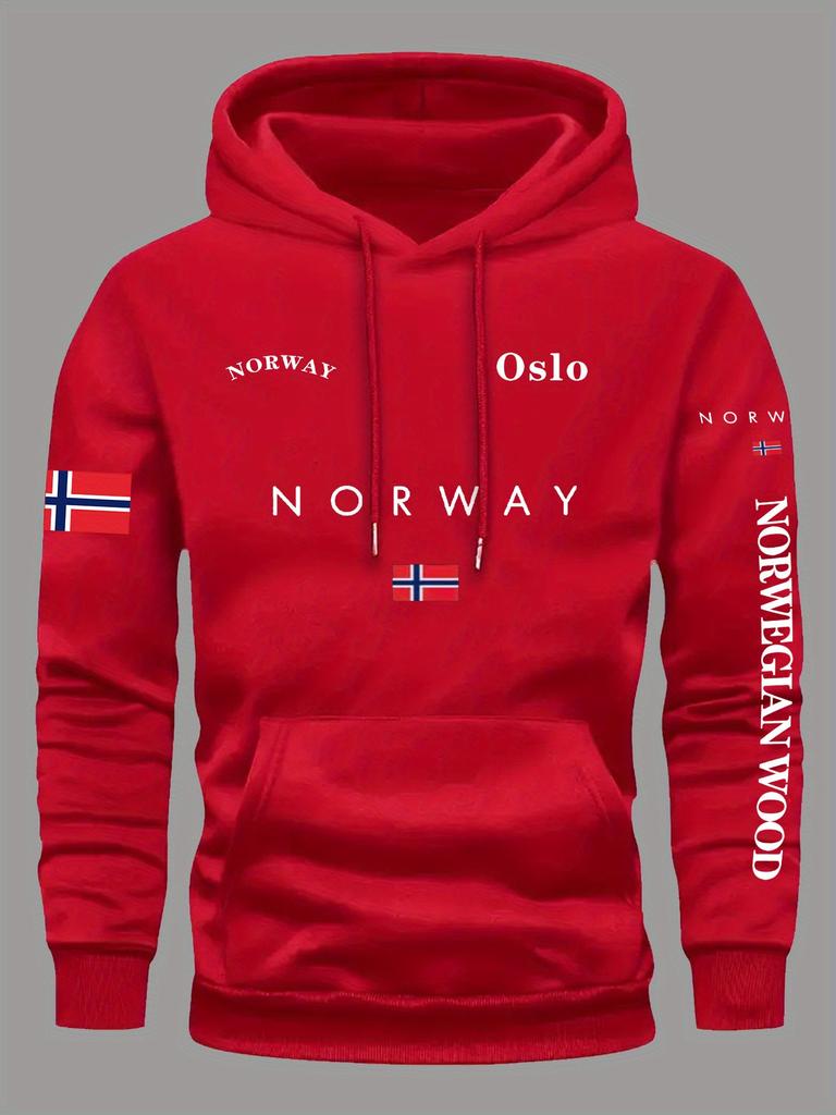 Najnowszy Model - Modna Bluza Sportowa z Kapturem dla Mężczyzn i Kobiet z Nadrukiem Flagi Norwegii, Luźny i Ciepły Top Sportowy
