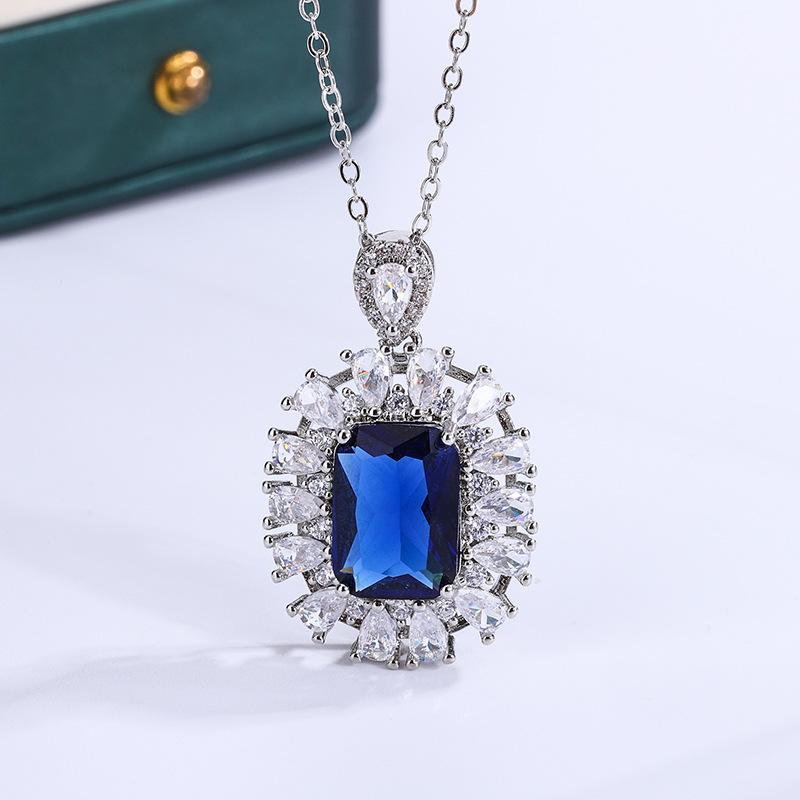 

Имитация сапфира бриллиант овал открытое кольцо для женщин кулон ожерелье комплект