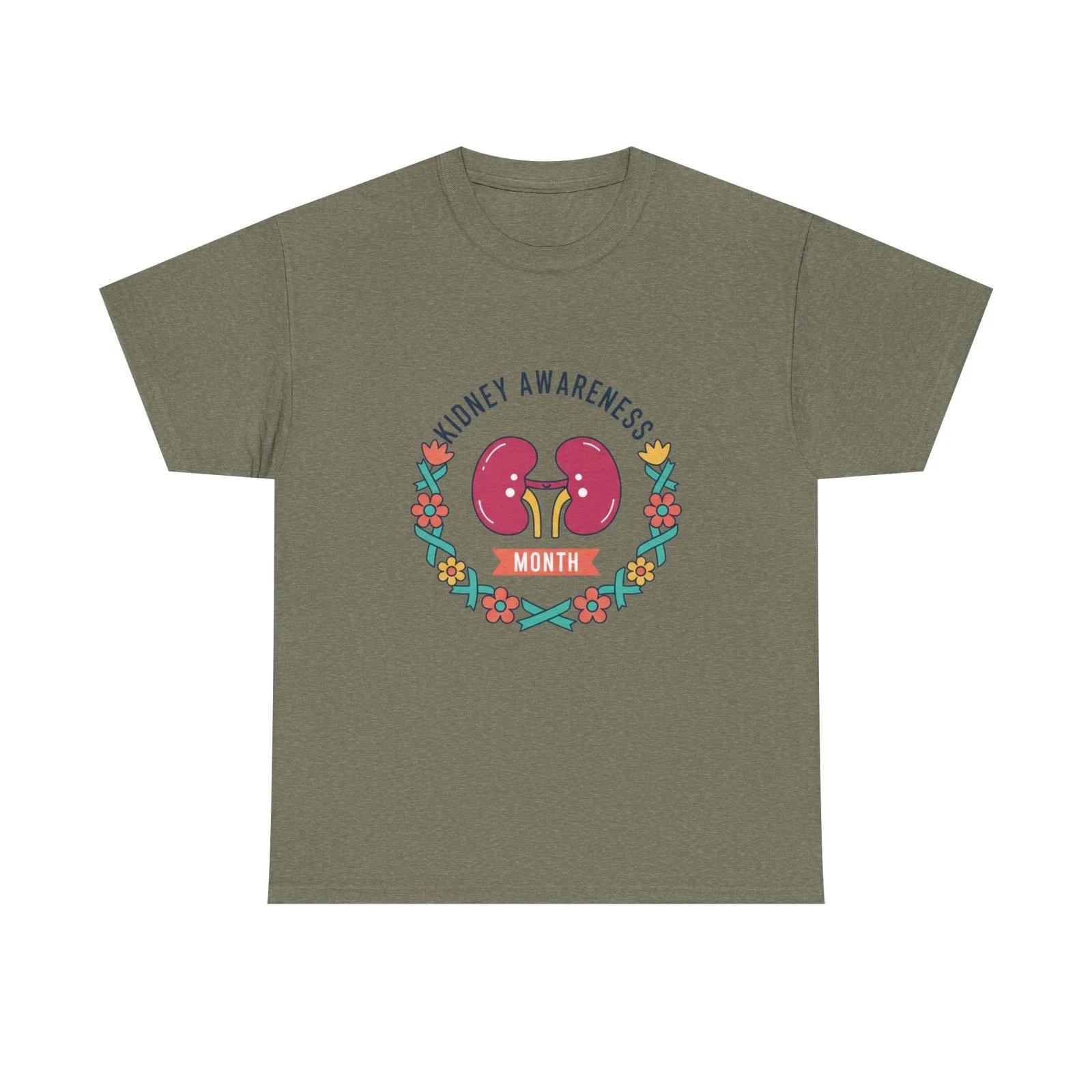 Kidney Awareness design Tee | Kidney Month ribbon, floral wreath XL