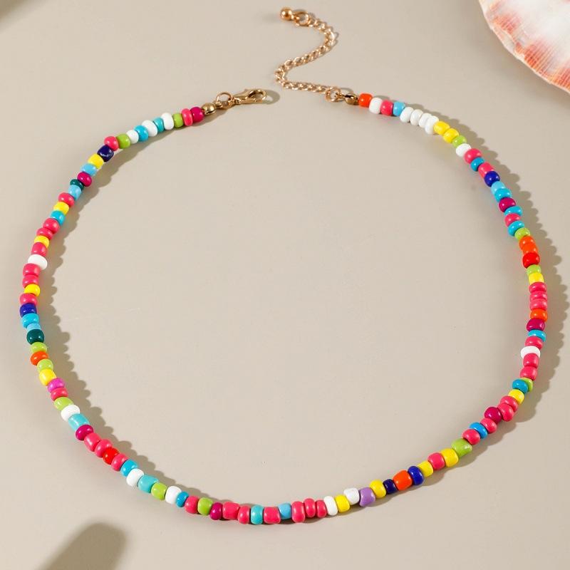 Bohemian Starfish Colored Rice Bead Necklace, Beach Scallop Imitation Pearl Necklace Necklace for Women