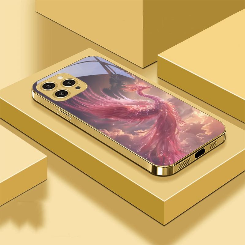 Złoty Feniks Rozwijający się Dla IPhone 16 Pro Max 15 P Ro 14 13 Plus 12 Mini 11Pro Max XS Max XR Złote Hartowane Szkło Etui na Telefon