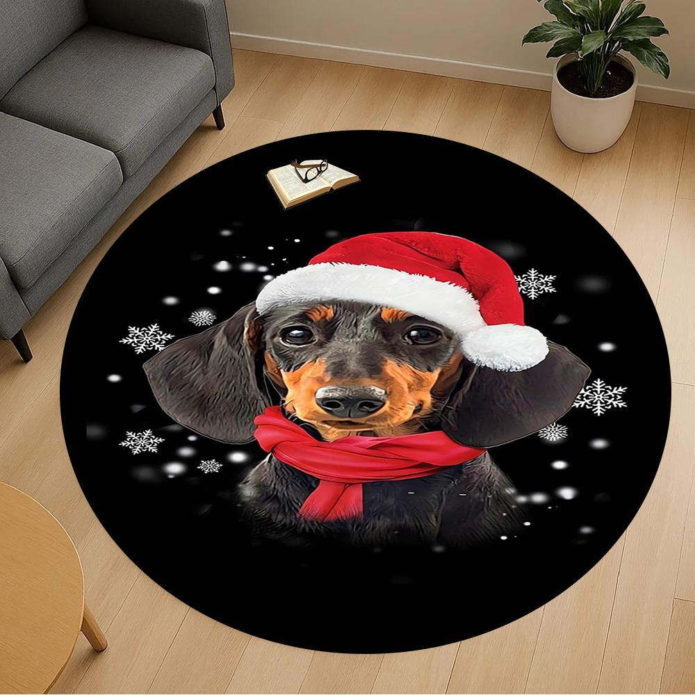 1pc Santa hat, snowflakes Pattern Office Round Rugs, Under Chair Round Rugs for Living Room, Bedroom, Bathroom Decoration Carpet 091860