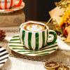 Hand Drawn Striped Ceramic Mug Coffee Cup and Saucer Afternoon Tea Cups Breakfast Cup Water Cups Milk Mug Drinkware Juice Mugs