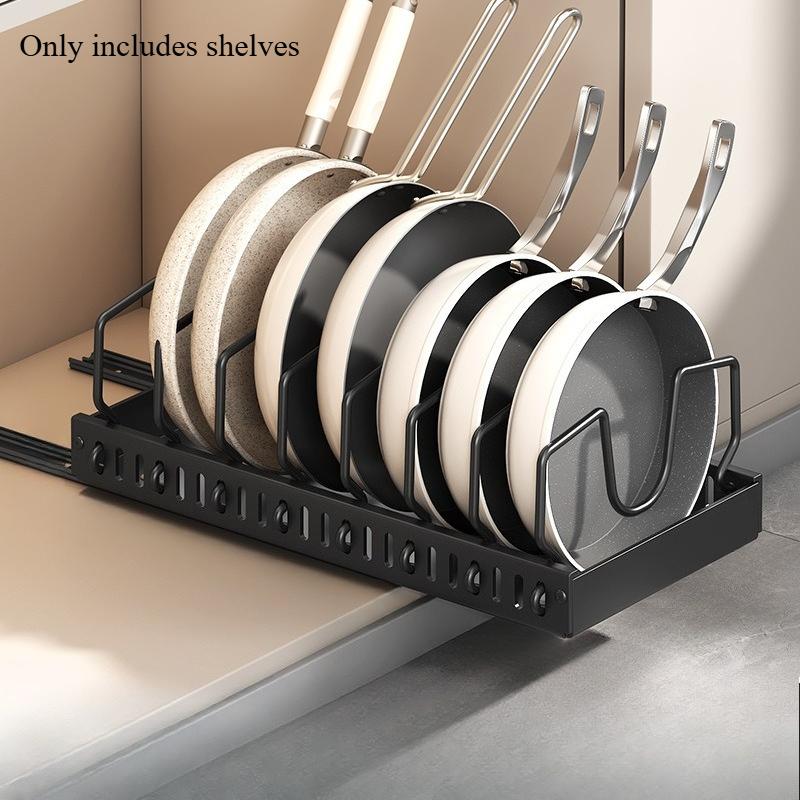 Pull Out Pots and Pans Organizer Under Cabinet, Sliding Lid Holder and Pan Rack in Kitchen, Slide Out inside Cabinet Storage