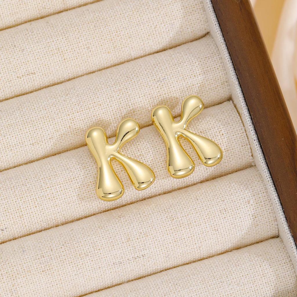 18K Polished Cute Bubble 26 Alphabet Stud Earrings - Minimalist Ear Jewelry