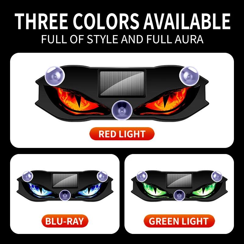 Solar Power Car Demon Eye Light Cool Flashing Warning Light Safety Suction Cup Installation Rear Window Light Auto Decoration Neon Lights 4