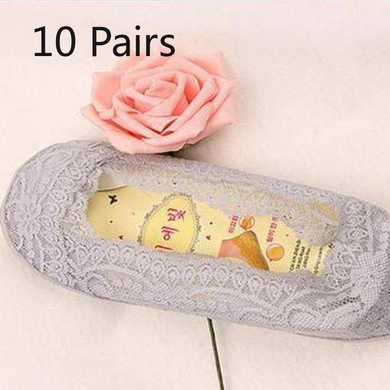 10 Pairs of Spring and Summer Lace Boat Socks for Women, Thin Silicone Ice Silk Invisible Socks, Sweat-absorbing and Breathable Socks