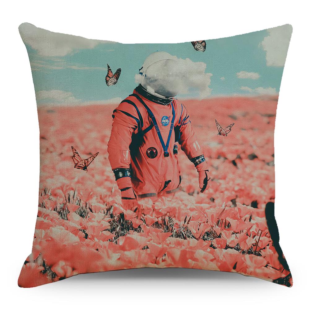 Wish Pillowcase Astronaut Planet Linen Pillow Cushion Cover