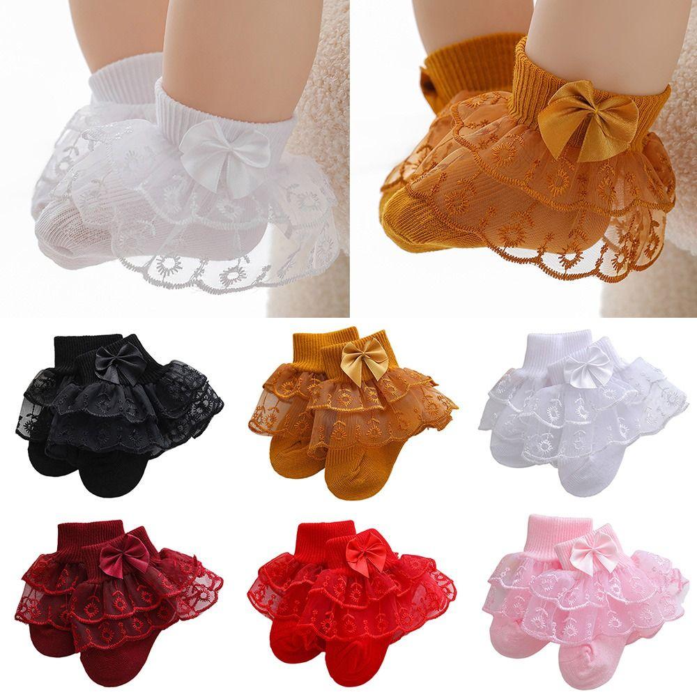 Super Soft Baby Girls Lace Socks Double-Layer Infant Bow Socks Cute Toddler Ruffle Ankle Socks