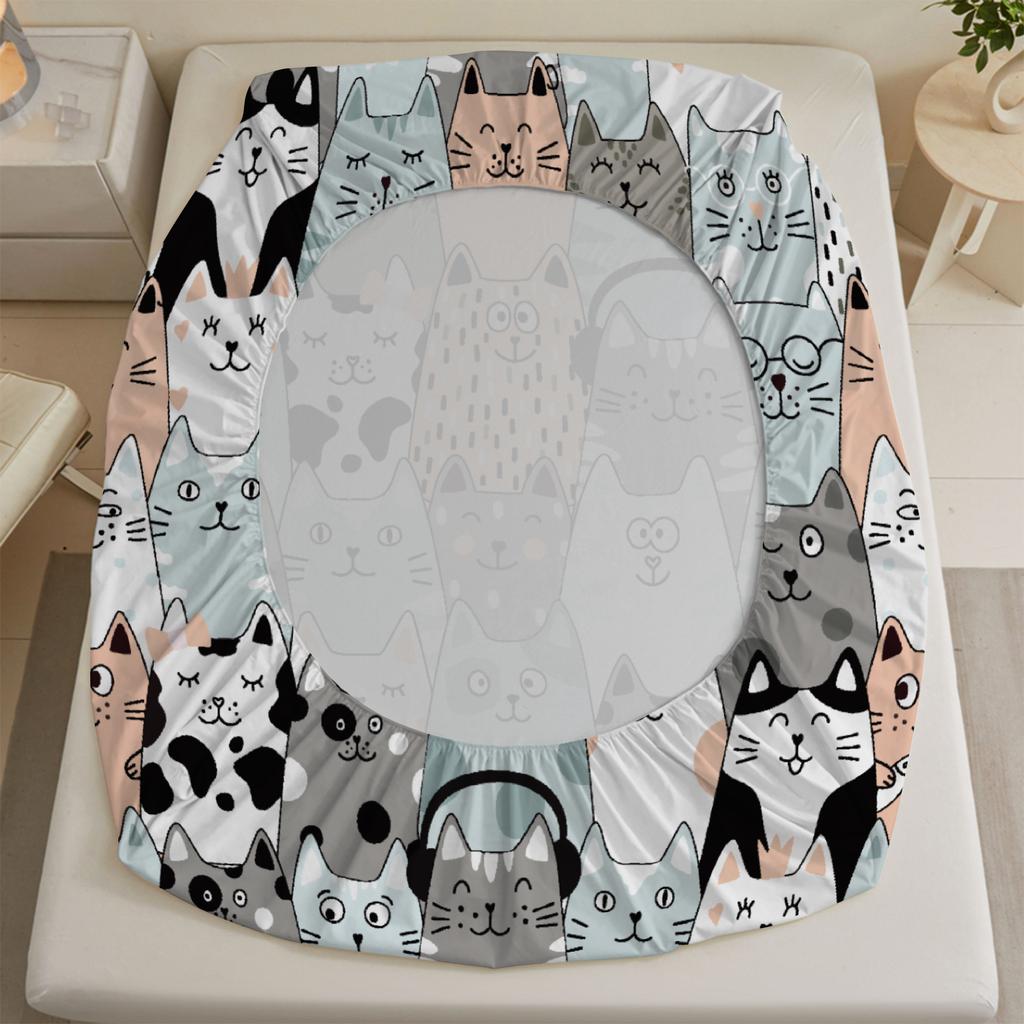 3 stuks Kleurrijke Katten Hoeslaken Cartoon Kattenpatroon 3D Print Cadeaus Voor Studenten Meisjes 100% Polyester Plat Laken Met Kussenslopen