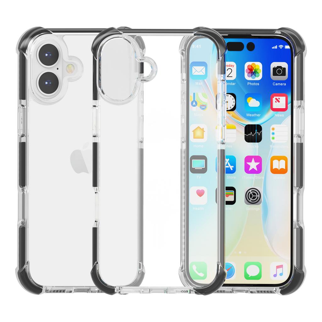 Clear Mobile Phone Case for iPhone 16 TPU+TPE+PC Phone Cover
