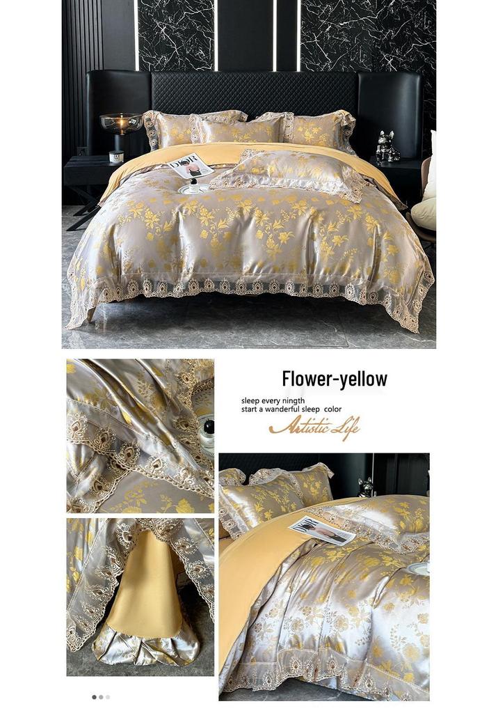 Luxury European Lace Trim Jacquard Silk Bedding Set