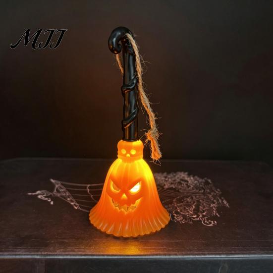 Hanging Broom Decor Halloween Pumpkin Light, LED Witch Lamp, Light Spooky Decorative for Holiday Party Shape
