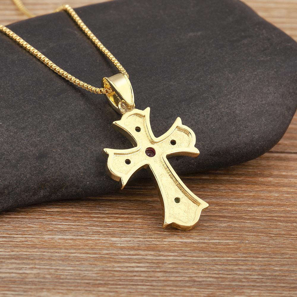 Nidin New Fashion Colorful Delicate Zircon Cross Pendant Necklace For Male And Female Couples Jewelry Party Daily Gifts