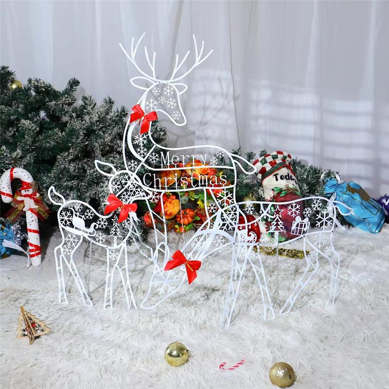 3PCS Handmade Iron ArtElk Deer Christmas Garden Decor &LED Light Glowing Glitter Reindeer Xmas Home Outdoor Yard Decor