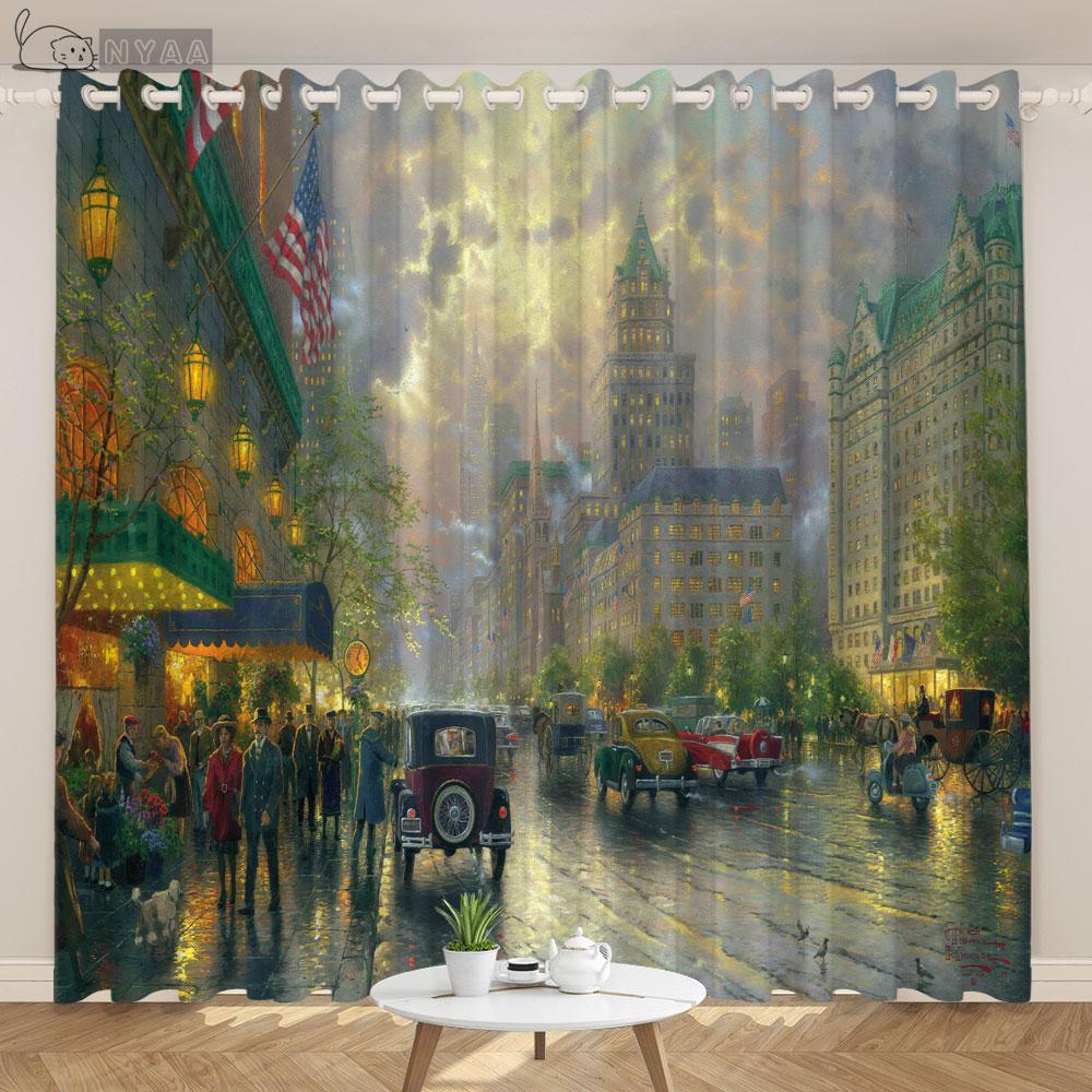 

Пользовательские цифровые цветные масляные занавески с изображением замка принцессы, европейские шторы с видом на улицу, гостиная, спальня, окно, cortinas (50Wx50H)x2(CM)&Grommet Top