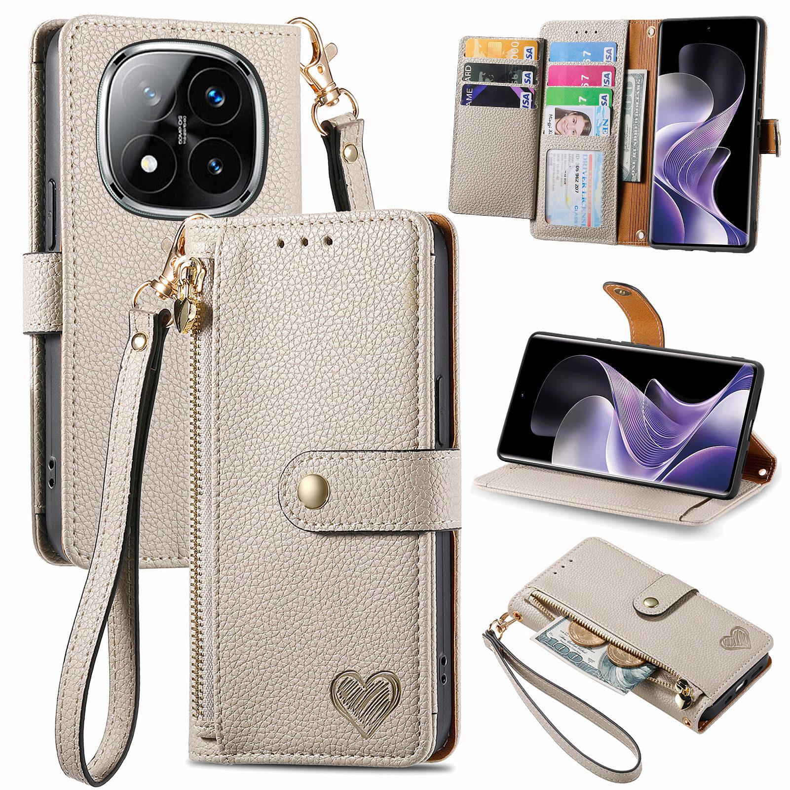 

For Xiaomi Redmi Note 14 Pro 5G/Poco X7 5G Case RFID Blocking Zipper Pocket Leather Wallet Phone Cover with Strap D
