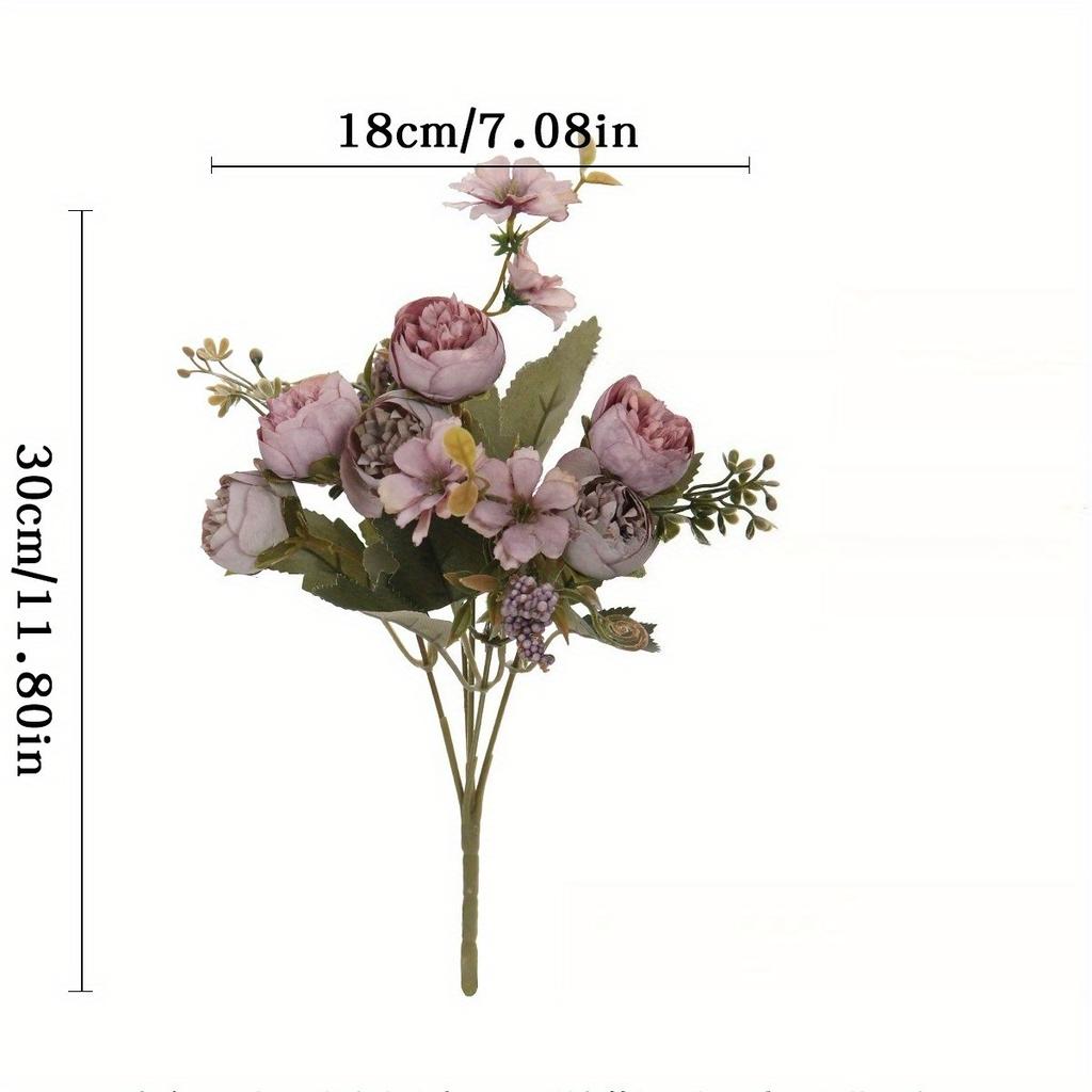 1Pc Simulation 5-pronged Golden Rose Bouquet for Outdoor Courtyard Patio Garden Wedding Decoration Home Decoration