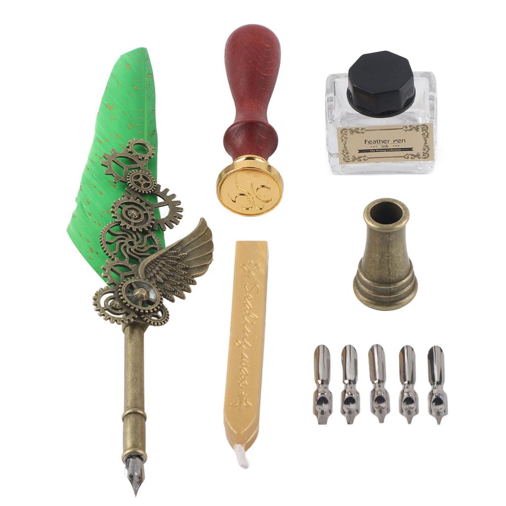 Quill Pen Set Retro Elegant Exquisite Pattern Stainless Steel Nib Wear Resistant Caligraphy Pen Kit