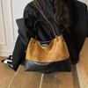 Vintage Suede Tote with Diamond Chain - Large Capacity, Small Fragrance Style, Frosted Finish