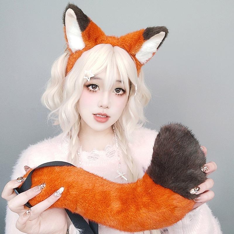 Halloween Day Animal Head Hoop Fox Ear Headband Ball Party Props Nick Fox Ears Tail Suit