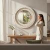 Wooden Carved Round Wall Mirror-Distressed White Finish Mirror, Boho Wall Decor, Indian Accent Mirror for Bedroom or Living Room Home Decor