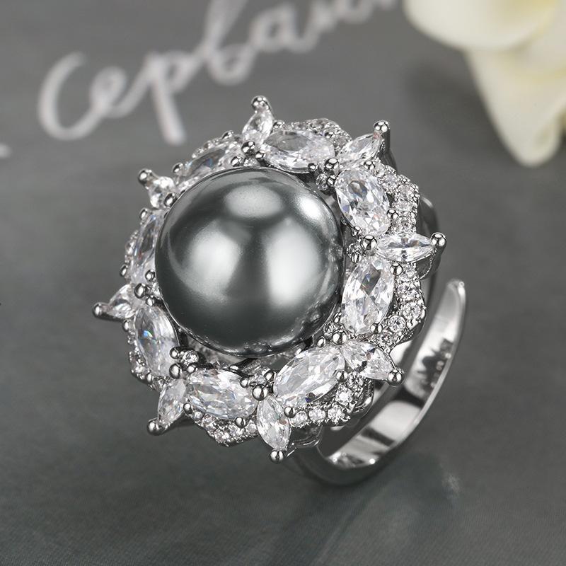 Set Grey Bead Open Ring Necklace Bracelet Fashion Style High Sense Ladies