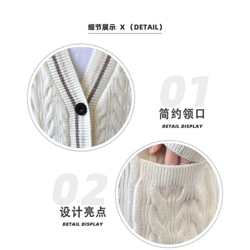 Autumn and Winter College Style Cardigan Sweater Jacket Men's Loose Knitted Threaded Top