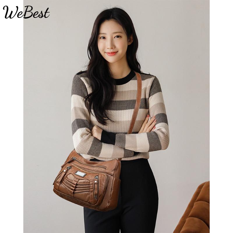 

Ladies Solid Color PU Splicing Shoulder Crossbody Bag коричневий