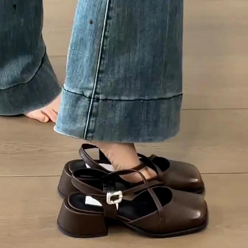 Mote Dames Mellomhælede Pumps Designer Dames Mary Jane Sko Mote Kryssspenne Singbacks Sko 2025 Vår Dame Tykkhælede Sko