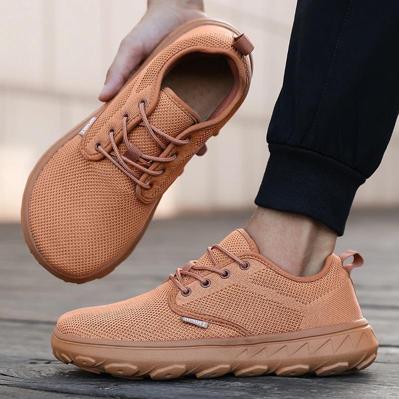 Wide Toe Men Platform Shoe Breathable Knitted Mesh Comfortable Barefoot Casual Versatile Soft Sole Wide Shoes Walking Sneakers