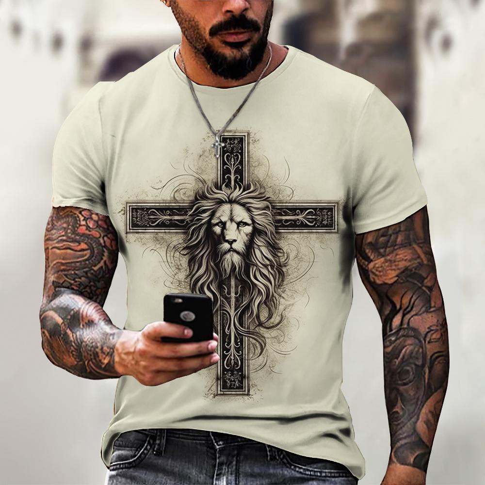 New Men's T-shirts 3d Print Short Sleeve Tops Cool Crucifix T Shirt For Man Oversized Tee Shirt Men Vintage Clothing