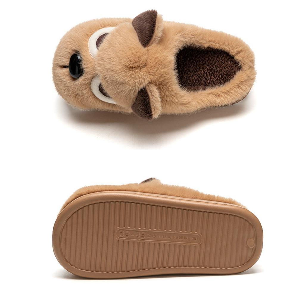 Cartoon Angry Dog Cotton Dragging Home Cotton Slippers Women's Plush Cotton Slippers Men's Warm Shoes Baotou Dragging Women