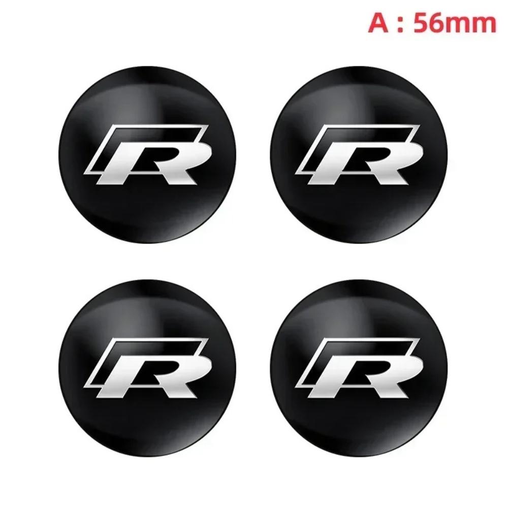 4pcs 56mm 60mm 65mm R Car Emblem Wheel Hub Center Cap Stickers For Tiguan Bora POLO PASSAT CC Touran GOLF Jetta Arteon